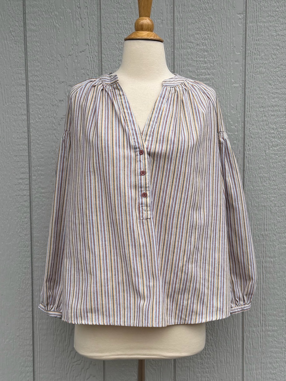 Lili & Lala Striped M Cotton Dress Top in Blue, Mustard & Rust